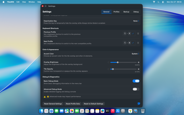 Debug mode toggle in settings